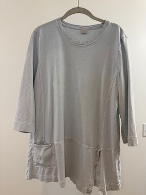 Poetry Stormy Grey Tunic Top with Front Pockets